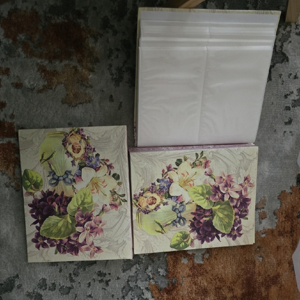 Floral Photo Album with Purple and Green Design